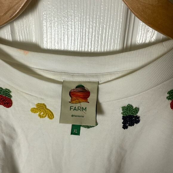 Farm Rio White Beaded Fruits Organic Cotton T-Shirt XL - Picture 8 of 9